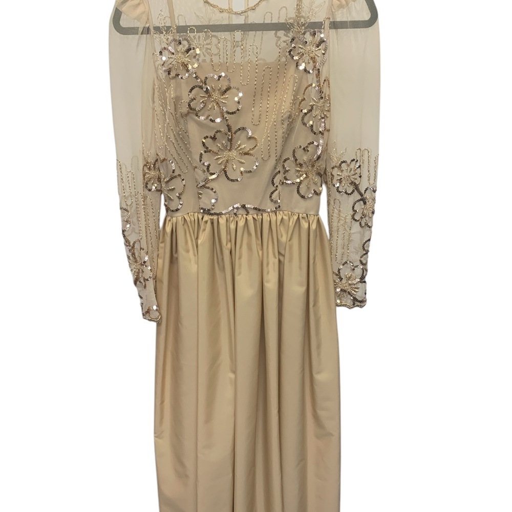 Elegant Cream Floral Embellished Dress Custom Made